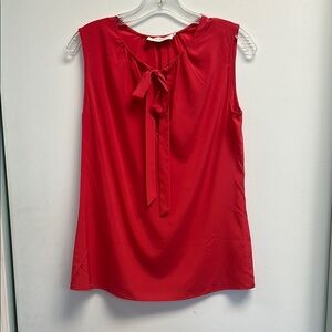 Tory Burch Red Sleeveless Jess Top Ballet Neck Tie